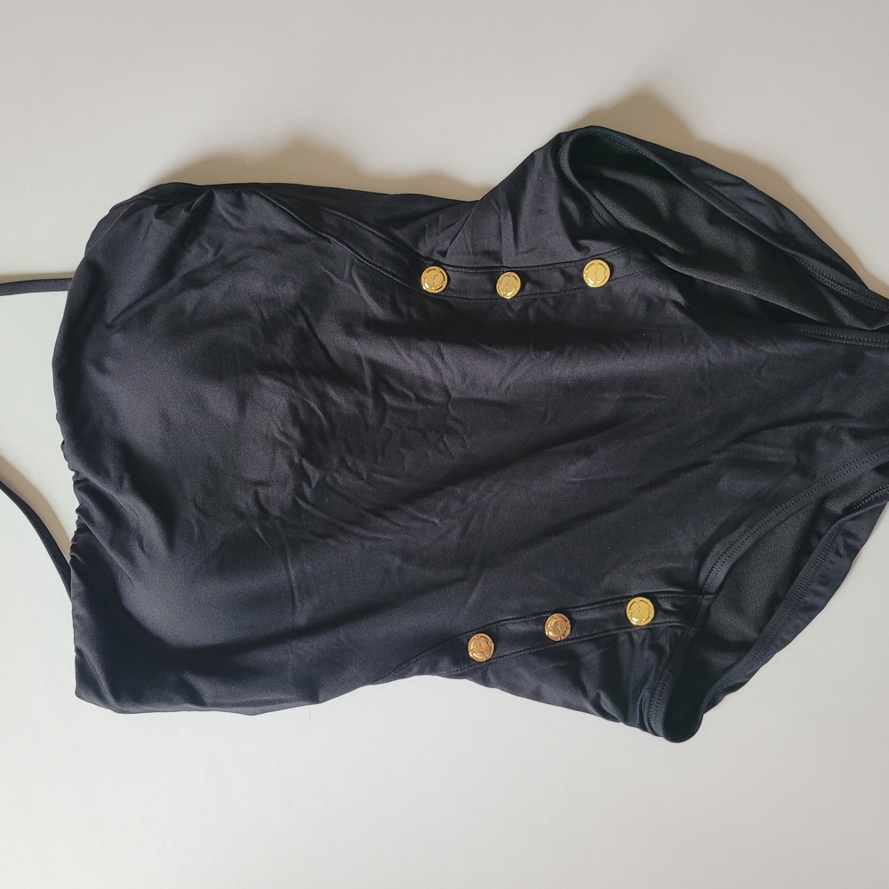 Ralph Lauren Gold-Accented Black One-Piece Swimwear